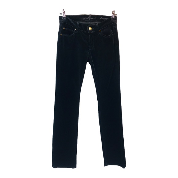 7 For All Mankind Velour Straight Leg Pants 7Fam Black Velvet Ankle Womens 25 - Picture 2 of 14